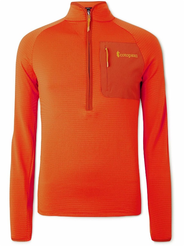 Photo: Cotopaxi - Otero Shell-Trimmed Stretch Recycled-Knit Half-Zip Sweatshirt - Orange