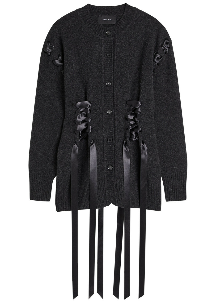 Simone Rocha Corset Wool-blend Cardigan Charcoal Simone Rocha