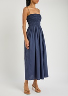 Matteau Smocked Cotton Midi Dress Navy