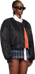 Pushbutton Black Logo Patch Padded Bomber Jacket