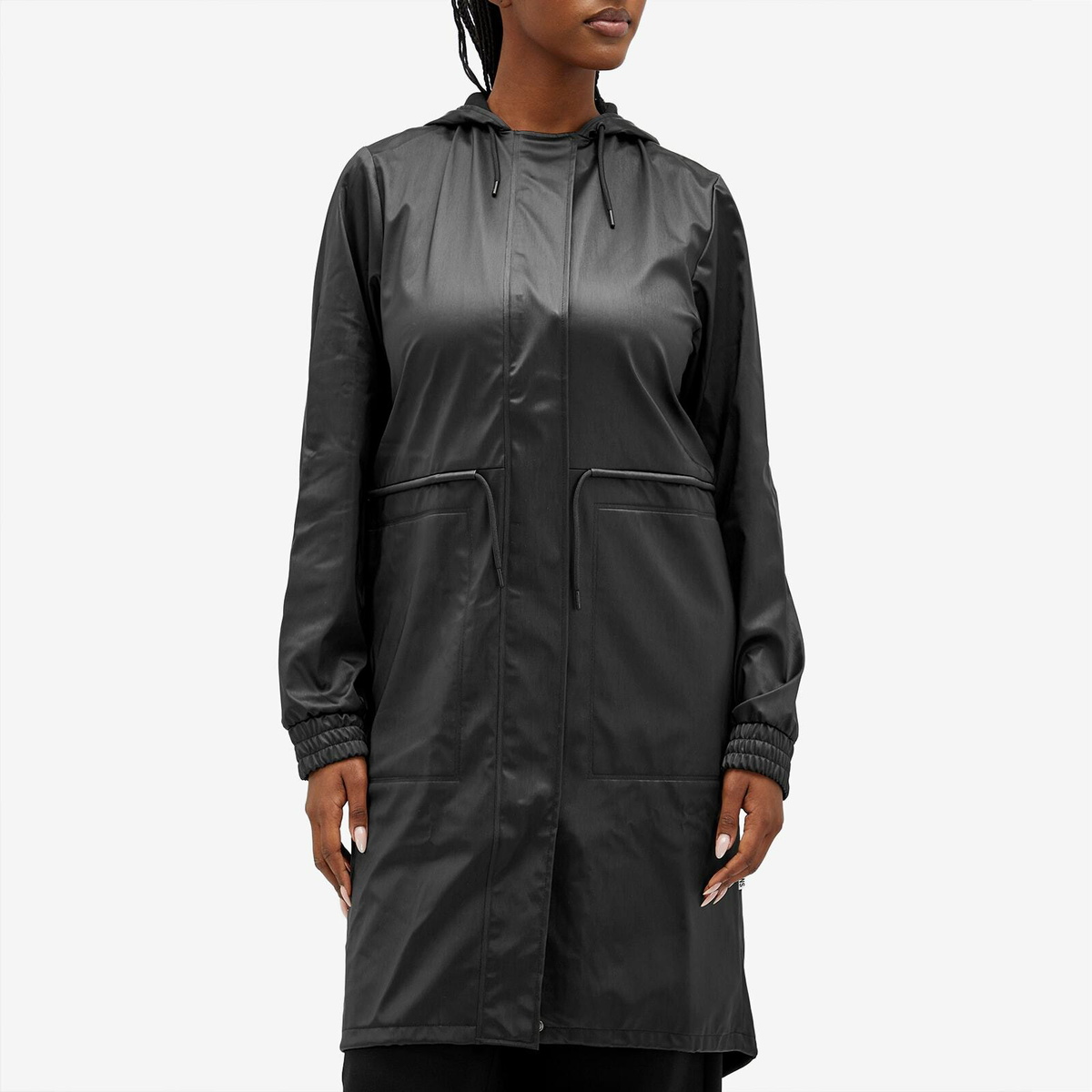 Rains Women's String Rain Parka Jacket in Black Grain