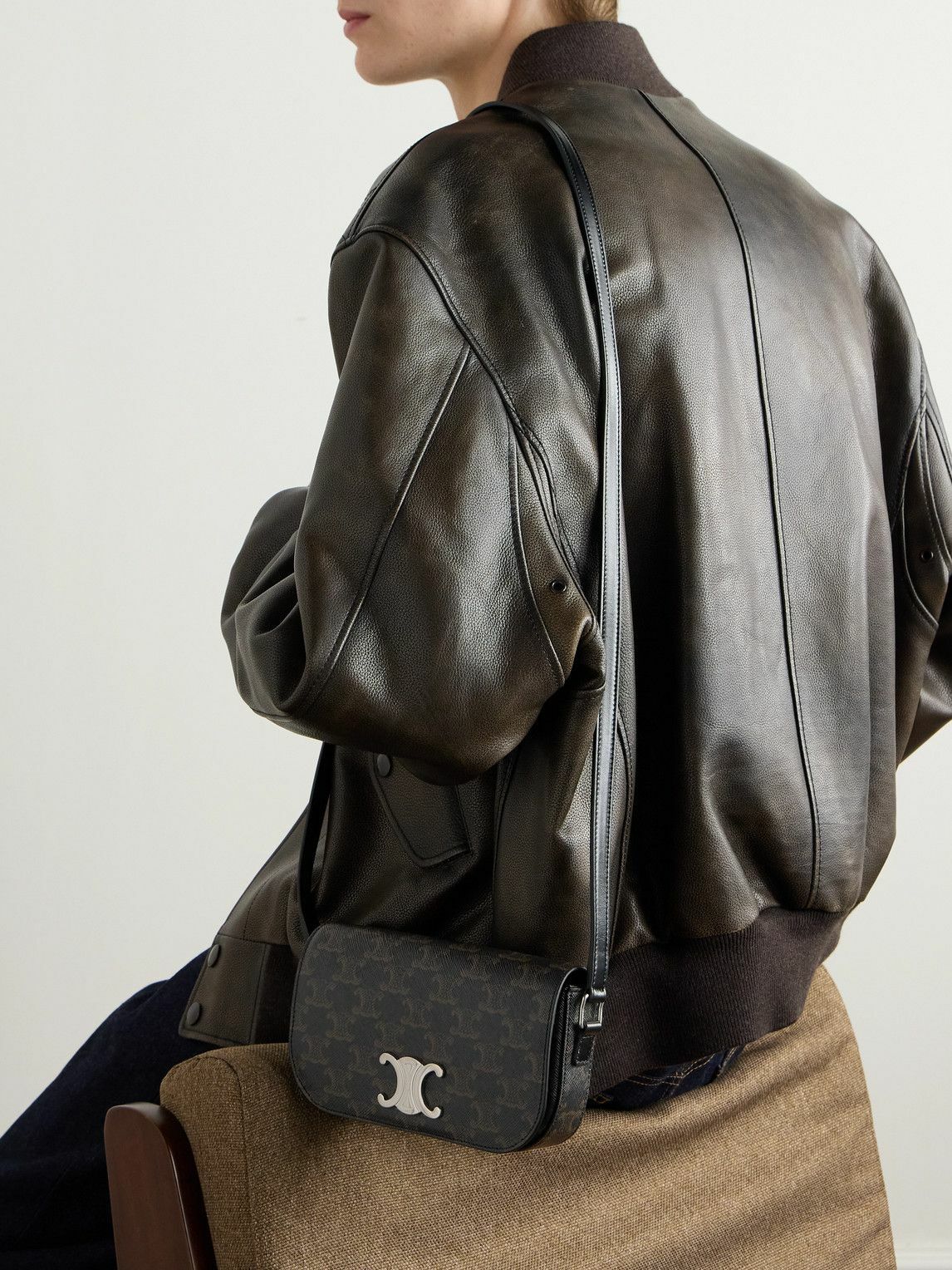 CELINE - Triomphe Leather-Trimmed Logo-Print Coated-Canvas Messenger Bag