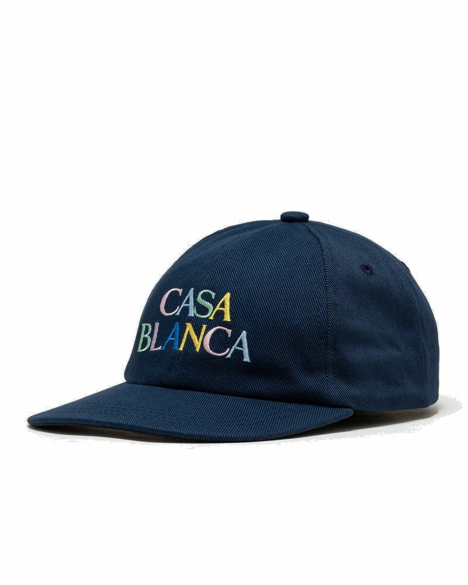 Photo: Casablanca Stacked Logo Embroidered Cap Blue - Mens - Caps