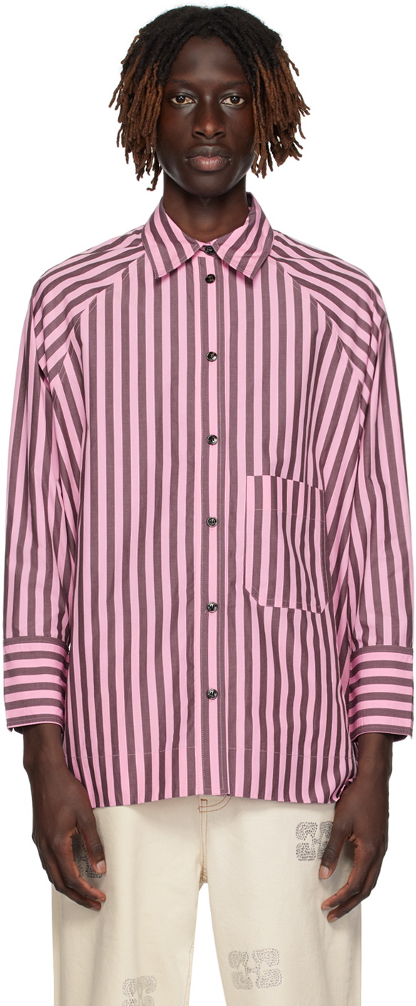 GANNI Pink & Brown Striped Shirt GANNI