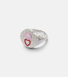 Kamyen 18kt white gold ring with diamonds and enamel