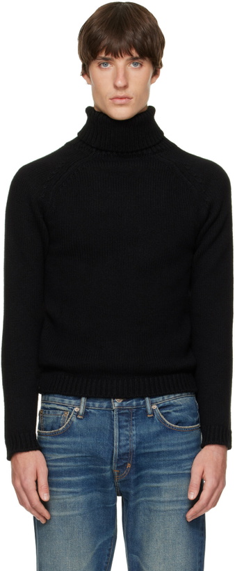 Photo: TOM FORD Black Wool Cashmere Mohair Roll Neck Sweater
