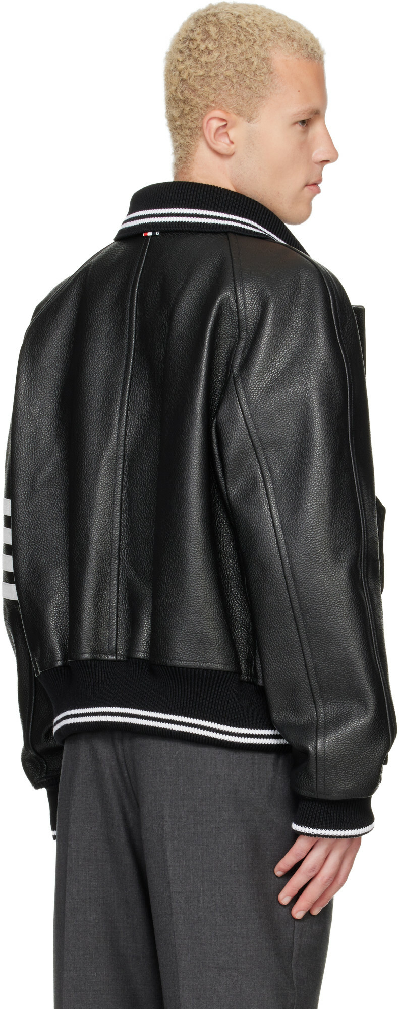 Thom Browne Black Raglan Sleeve Oversized Leather Blouson Jacket