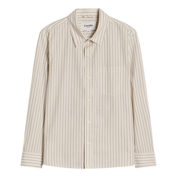 Photo: Corridor Men's Poplin Stripe LS in Natural