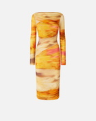 Pinko Slim Fit Midi Dress With Landscape Print Multi. Beige/Pink