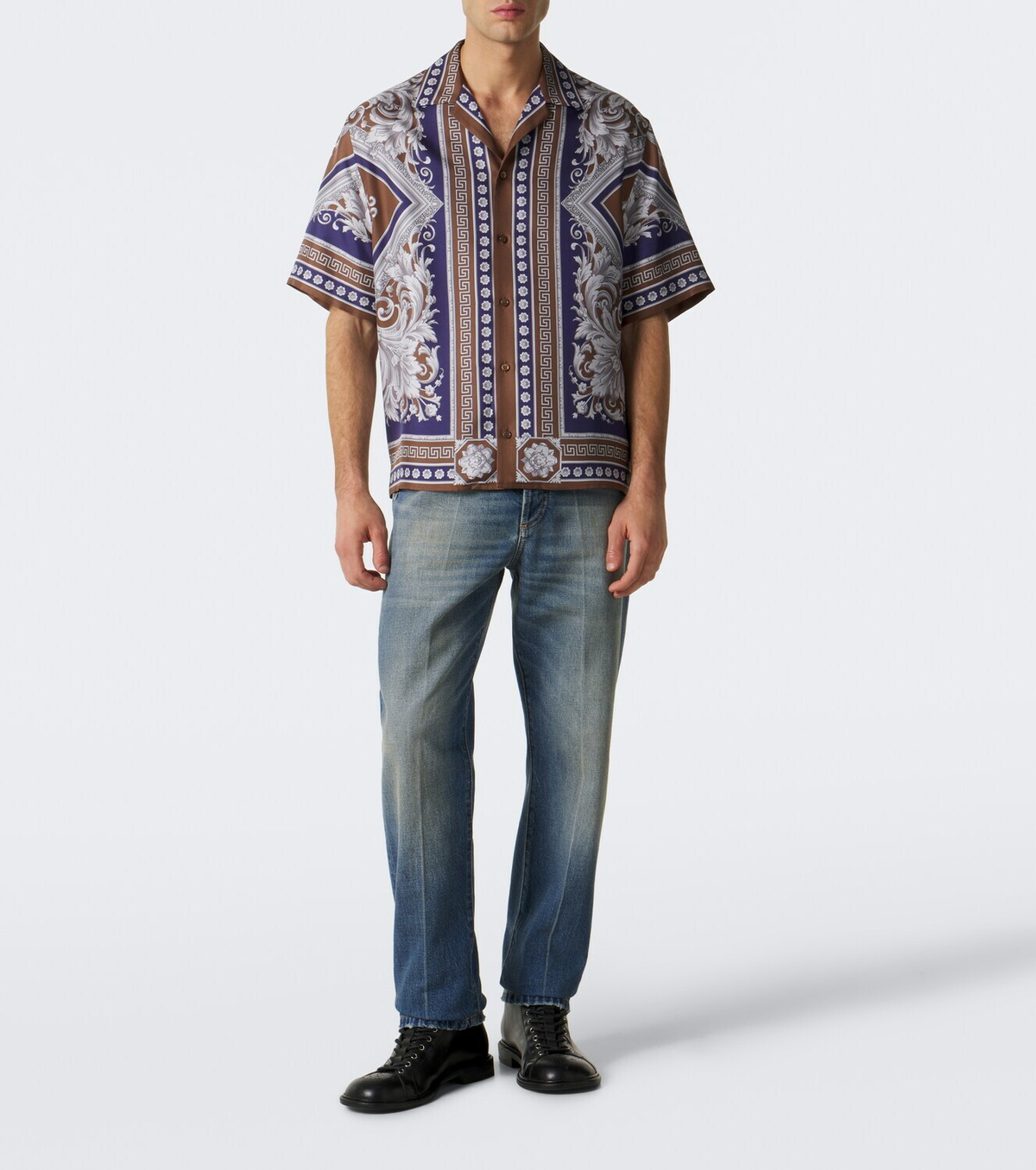 Versace Neoclassical Barocco silk twill bowling shirt