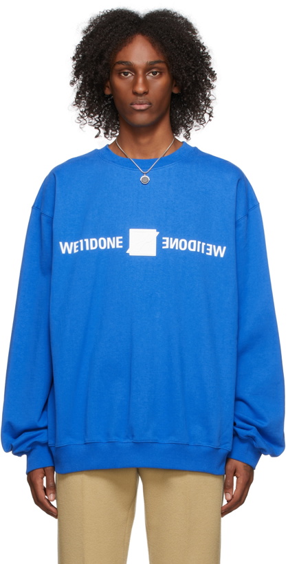 Photo: We11done Blue Patched Mirror Logo Sweatshirt