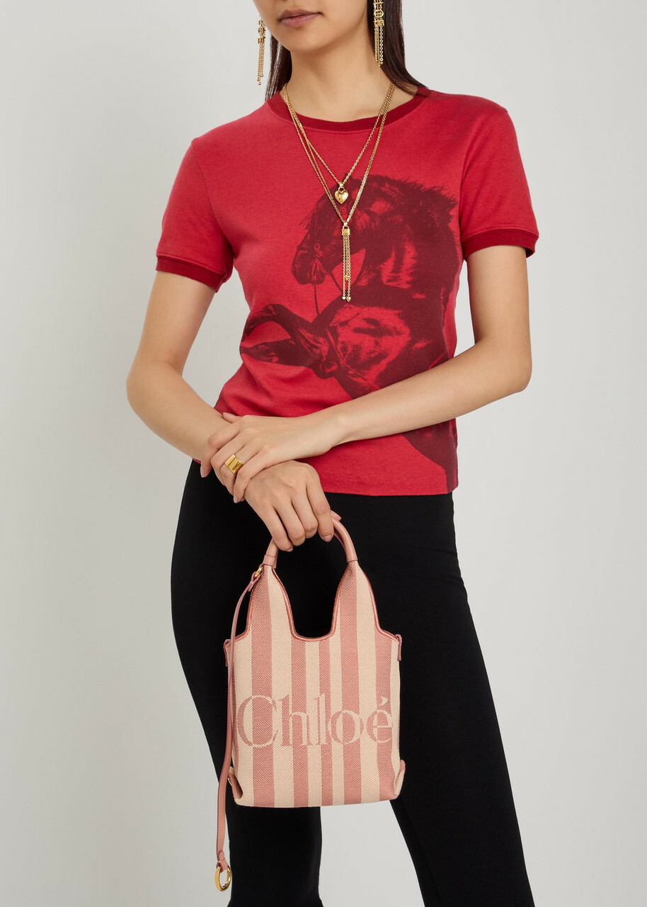 Chloe Stripy Logo-jacquard Canvas Tote bag - Pink And White - One Size