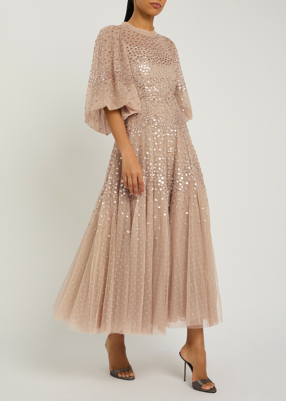 Needle & Thread Sequin-embellished Tulle Gown Light Pink