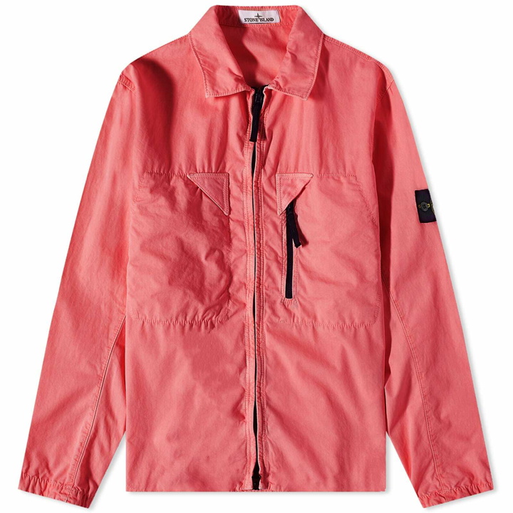 Photo: Stone Island Men's Brushed Cotton Canvas Canvas Zip Shirt Jacket in Pink