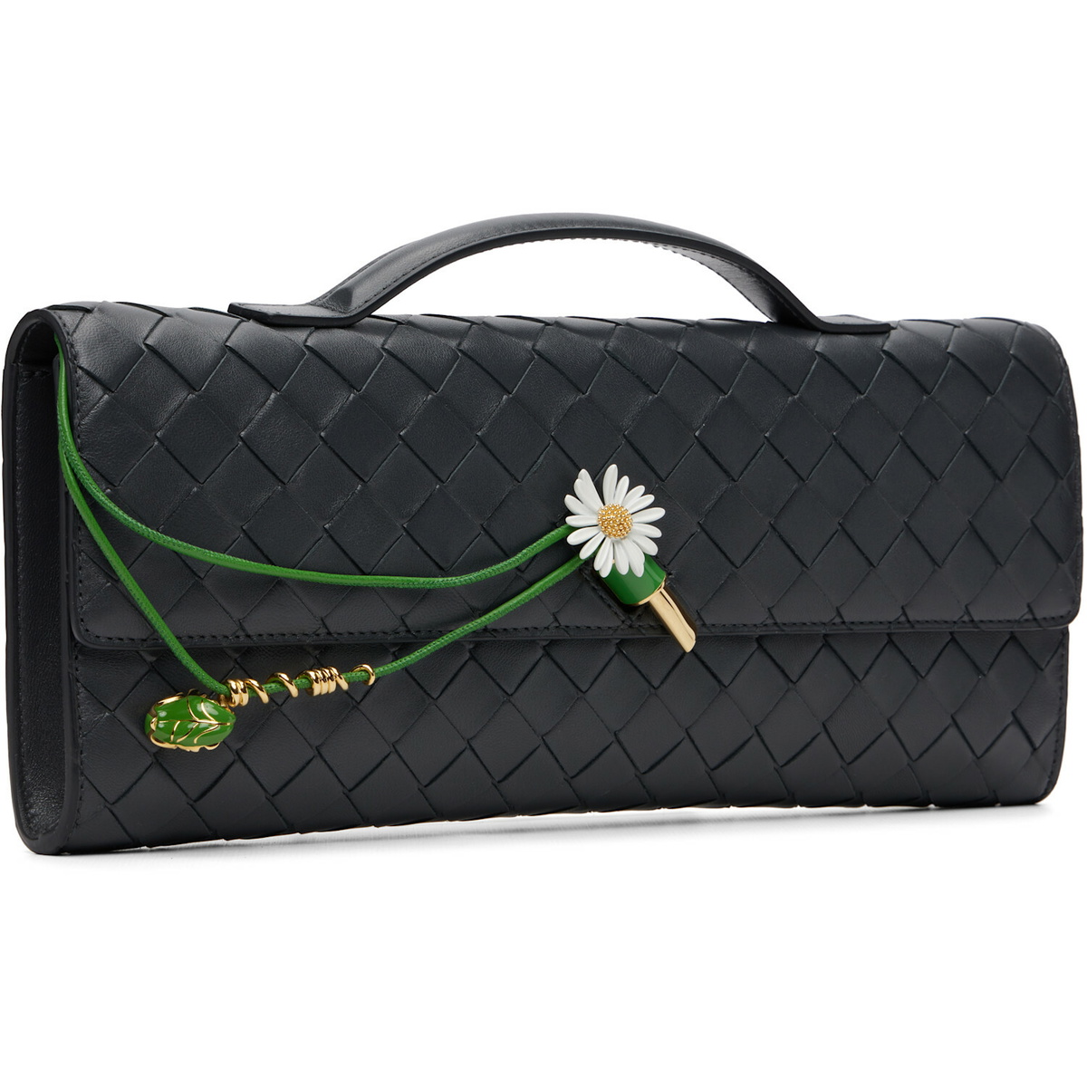 Bottega Veneta Navy Daisy Closure Andiamo Clutch