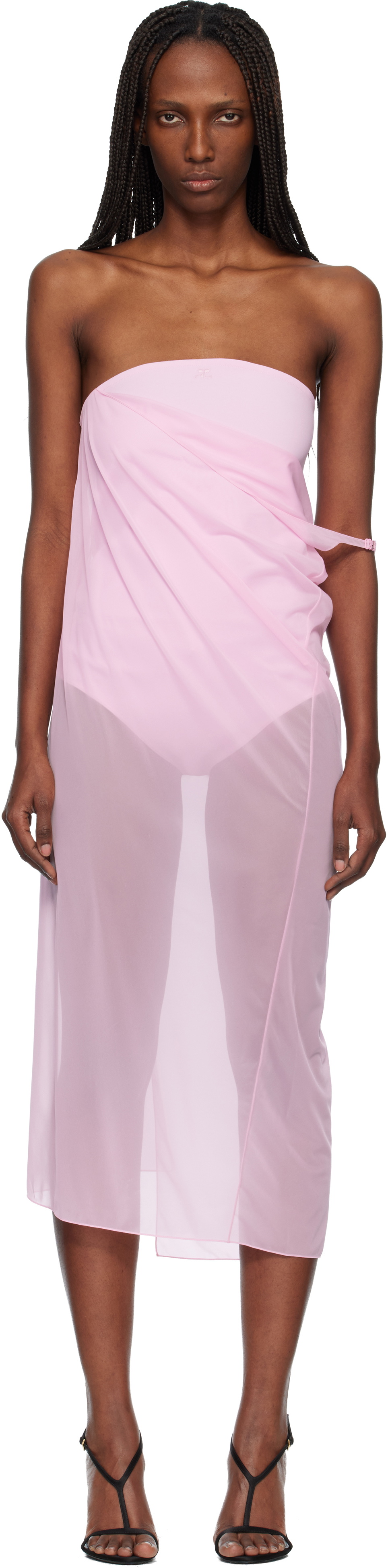 Courrèges Pink Draped Jersey Bustier Midi Dress