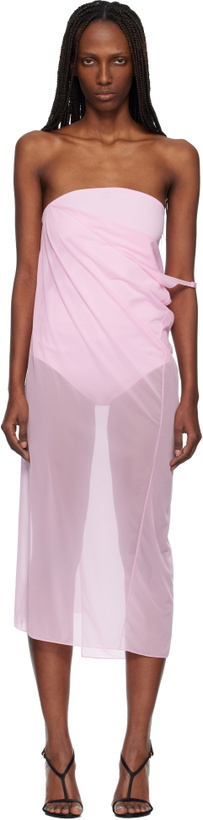 Photo: Courrèges Pink Draped Jersey Bustier Midi Dress