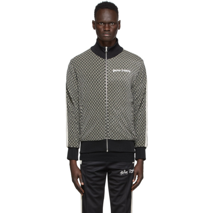 Palm Angels Black and Beige Houndstooth Track Jacket Palm Angels