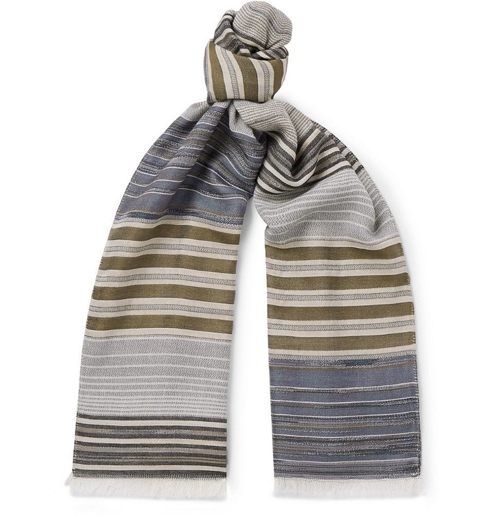 Photo: Missoni - Fringed Striped Cotton and Silk-Blend Scarf - Men - Blue