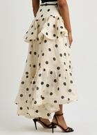 Zimmermann Crush Belted Polka dot Linen-blend Midi Skirt Cream