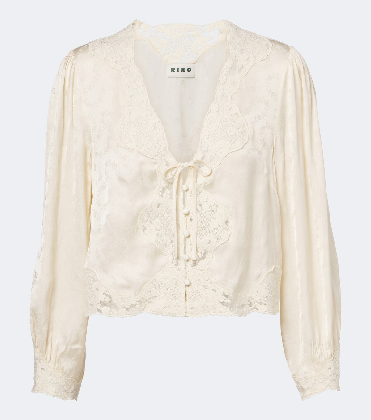 Rixo Tove embroidered floral satin blouse
