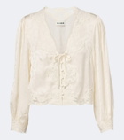 Rixo Tove embroidered floral satin blouse
