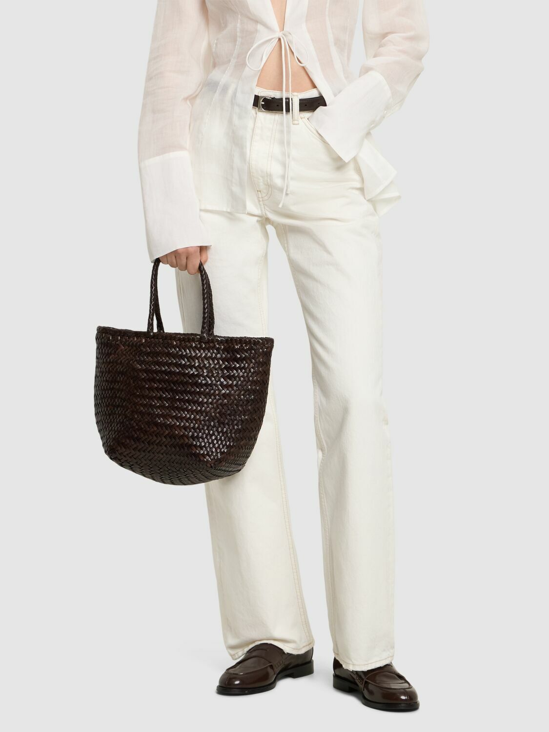 トートバッグ Dragon Diffusion GRACE BASKET SMALL - Woven leather bag Dragon Diffusion - Grace Basket Small Pearl