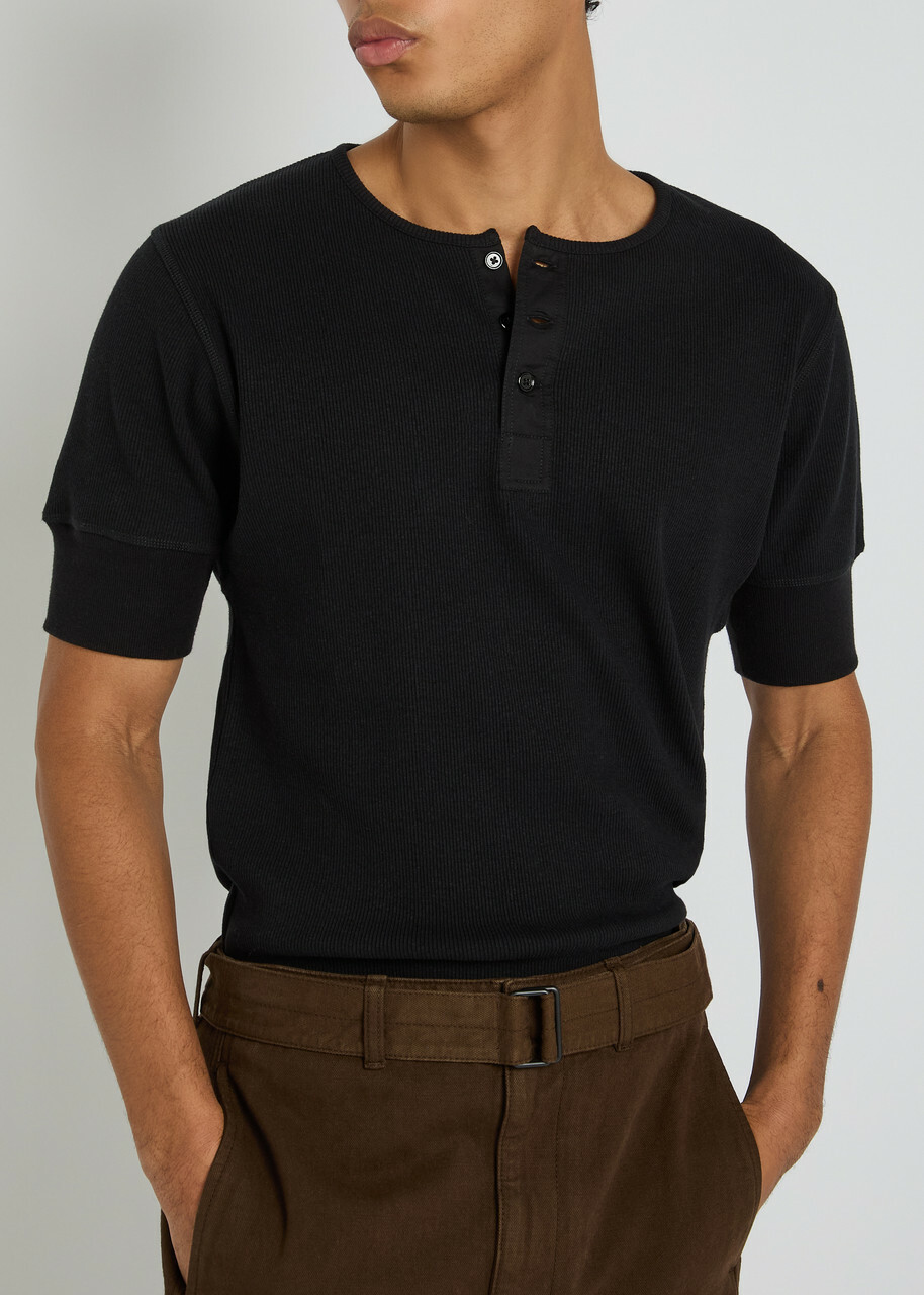 Lemaire Ribbed Cotton-blend Henley T-shirt Black