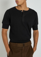 Lemaire Ribbed Cotton-blend Henley T-shirt Black