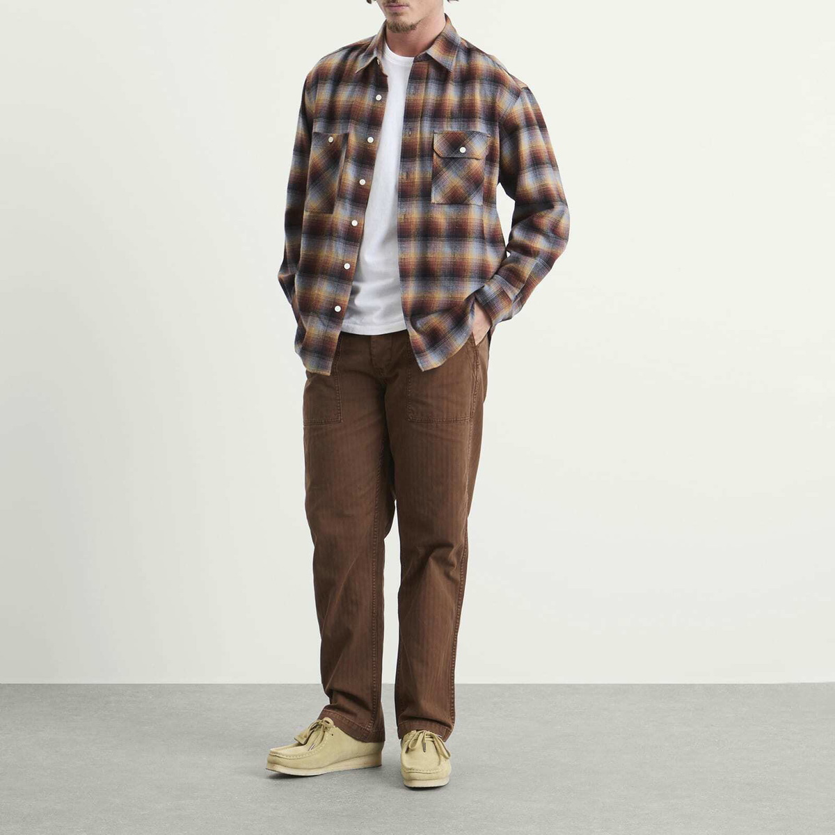 Dubbleware Men's Herringbone Fatigue Pants in Brown