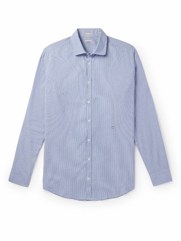 Photo: Massimo Alba - Canary Striped Cotton-Seersucker Shirt - Blue