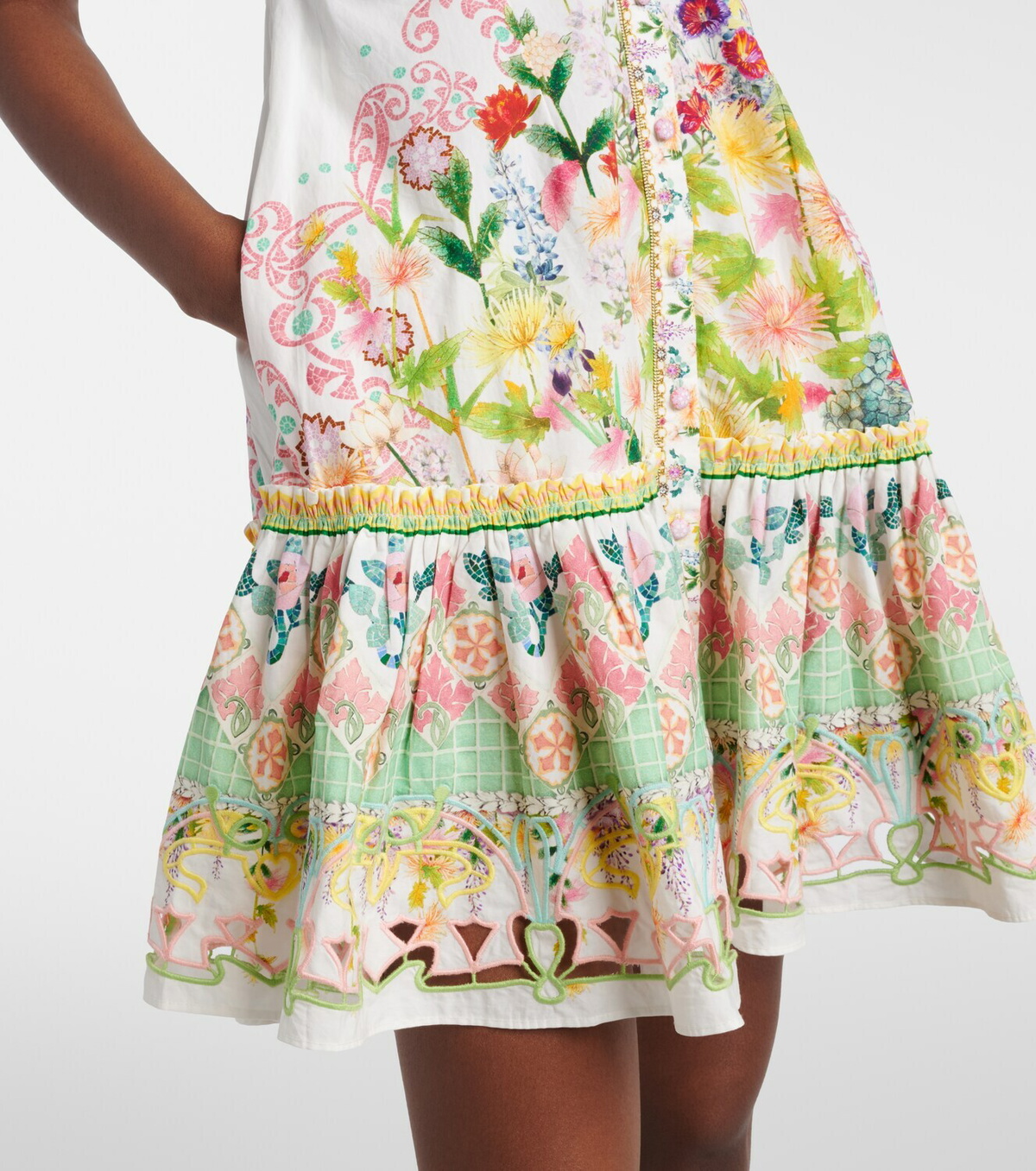 Camilla Bow-detail floral cotton minidress