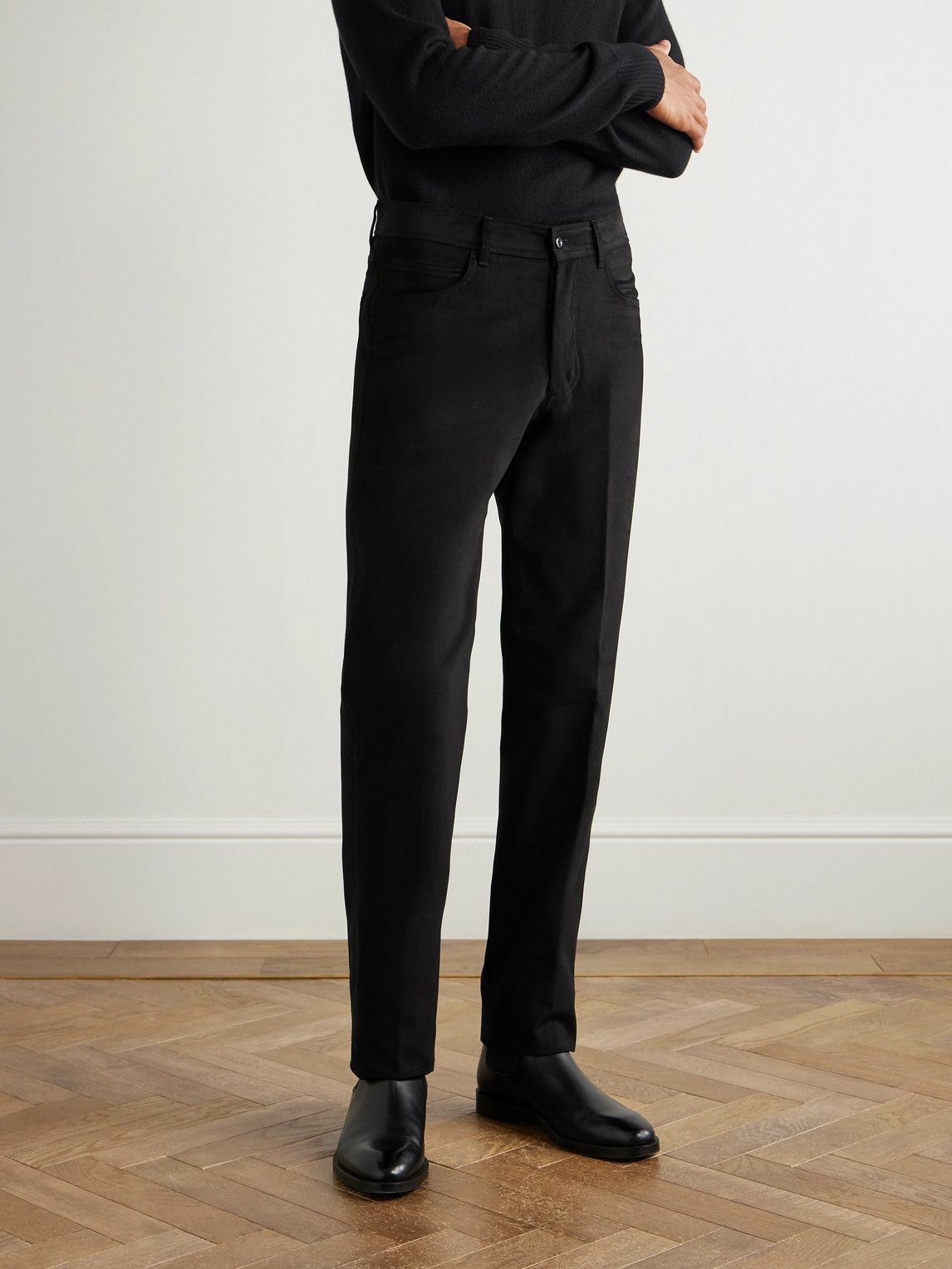 Rubinacci - Straight-Leg Cotton-Moleskin Trousers - Black