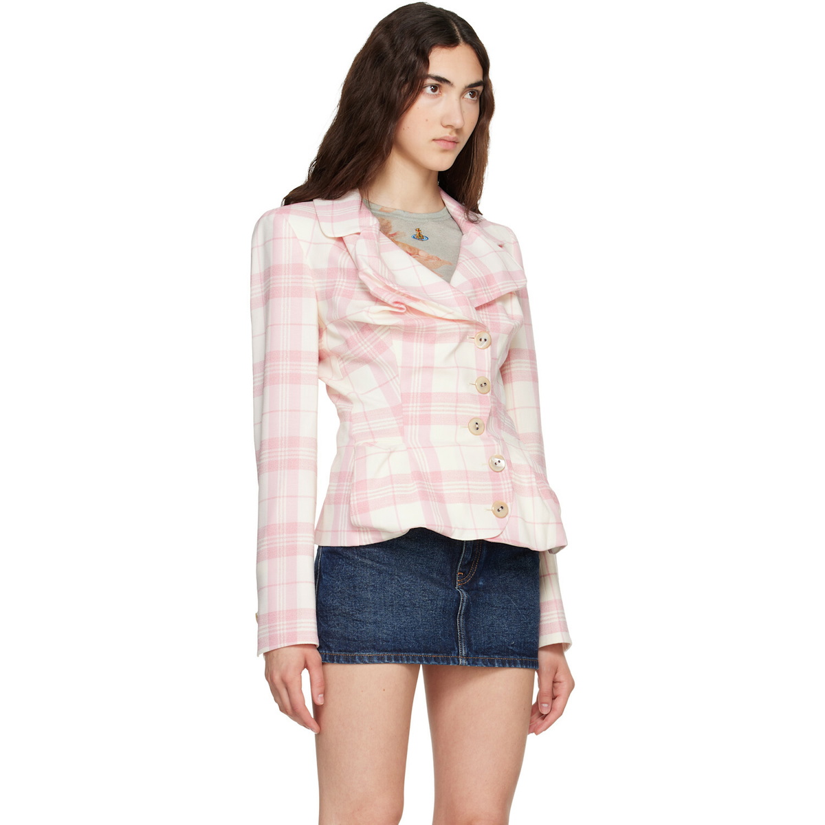 Vivienne Westwood Pink & Off-White Drunken Tailored Blazer