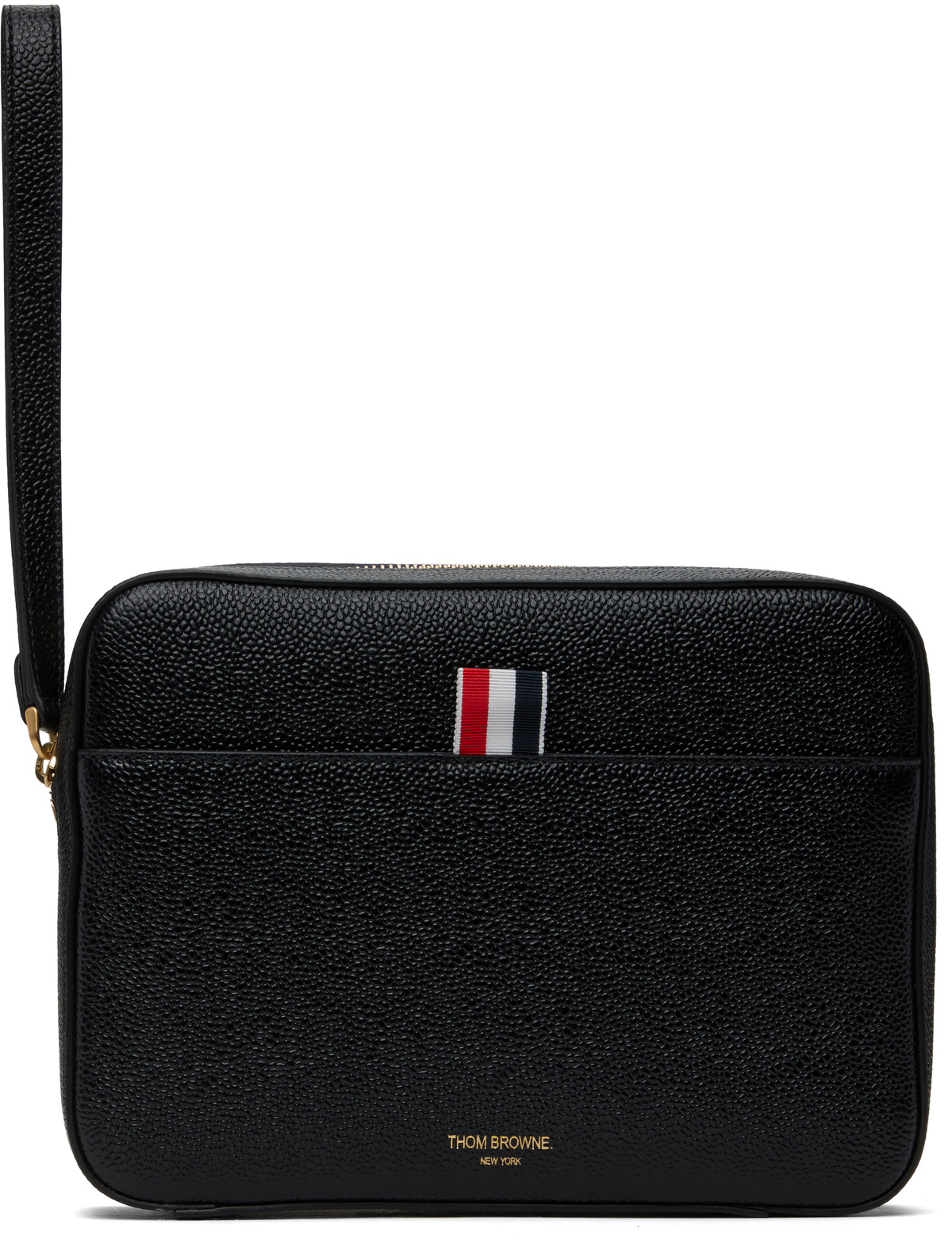 Thom Browne Black Pebble Grain Leather Pouch