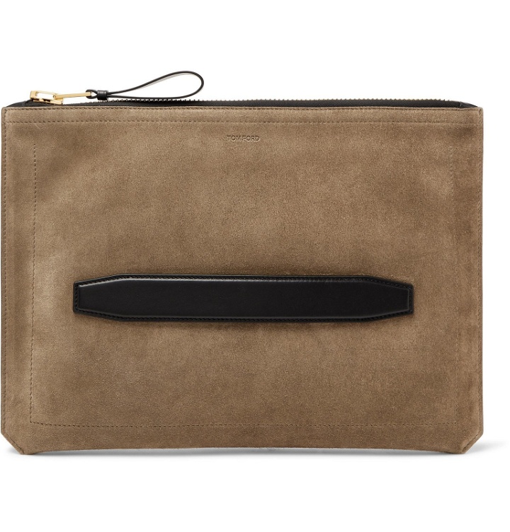 Photo: TOM FORD - Leather-Trimmed Suede Pouch - Brown