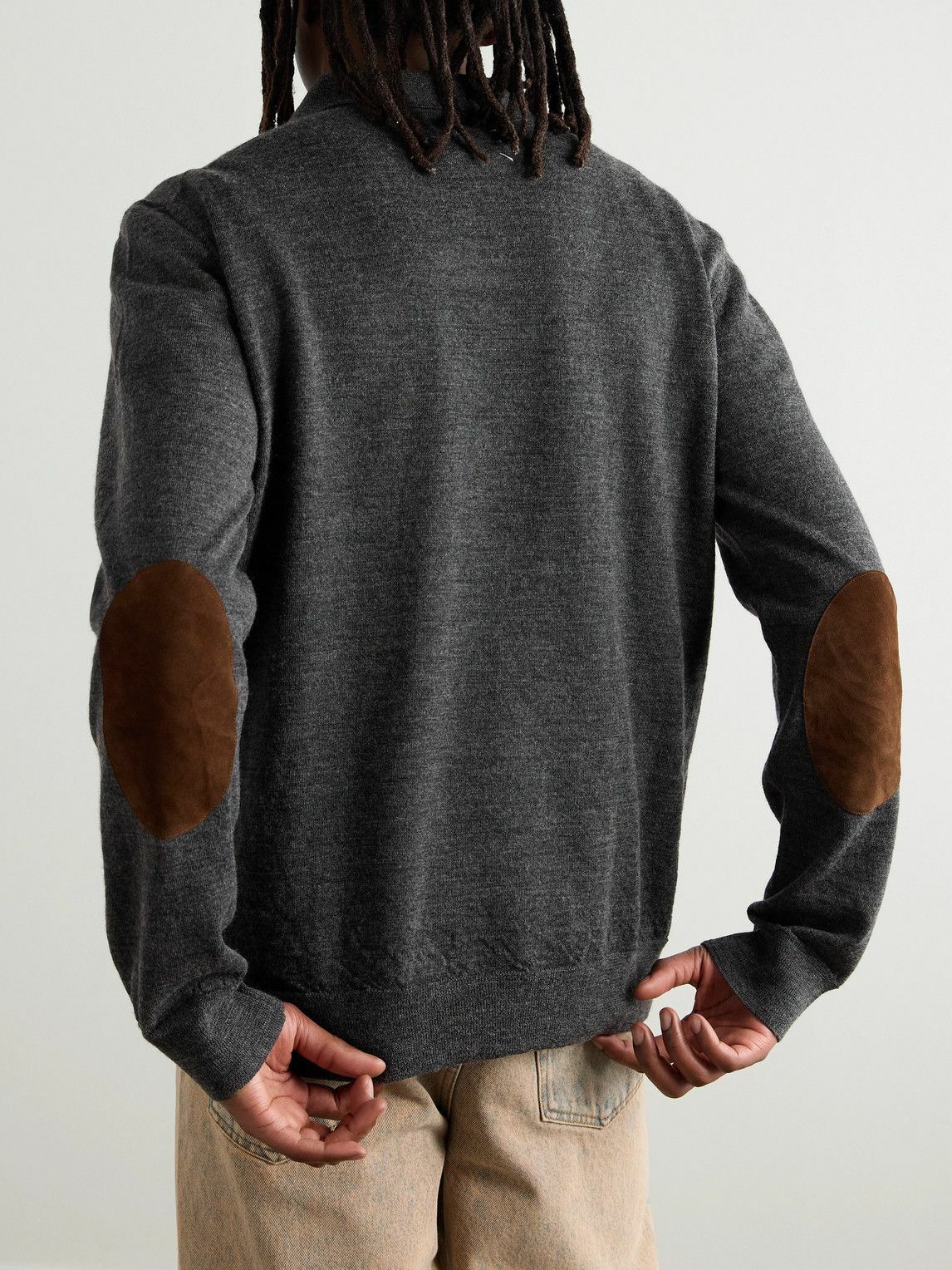 Maison Margiela - Suede-Trimmed Wool Polo Sweatshirt - Gray
