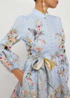 Zimmermann Rebellion Floral Belted Linen Mini Dress Blue