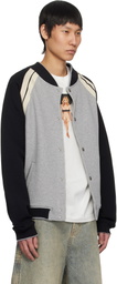 Palm Angels Gray Curved Logo Varsity Bomber Jacket
