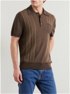 Nudie Jeans - Frippe Emboirdered Wool and Cotton-Blend Polo Shirt - Brown