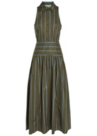Staud Romy Striped Stretch-cotton Poplin Dress Grey