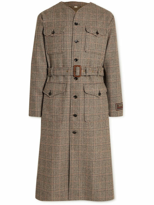 Photo: GUCCI - Belted Prince of Wales Checked Wool-Blend Coat - Brown