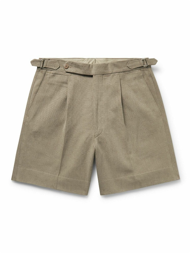 Photo: Stòffa - Straight-Leg Pleated Cotton Shorts - Brown