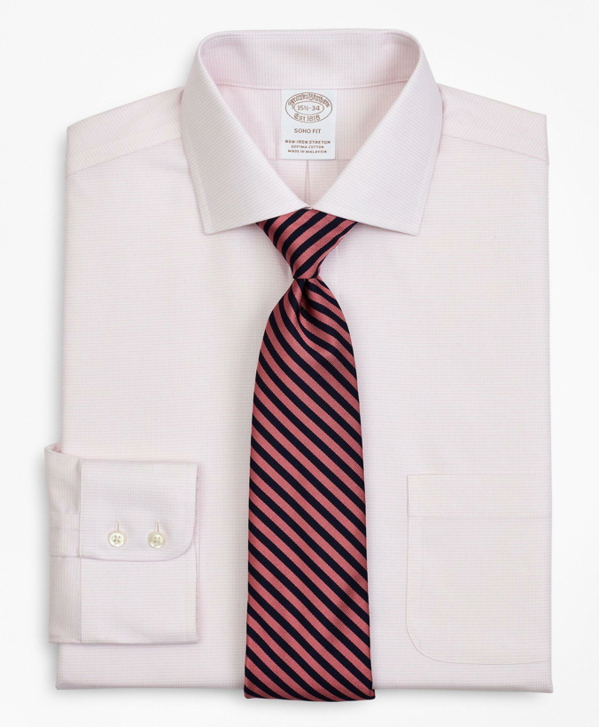 Photo: Brooks Brothers Men's Stretch Soho Extra-Slim-Fit Dress Shirt, Non-Iron Twill English Collar Micro-Check | Pink