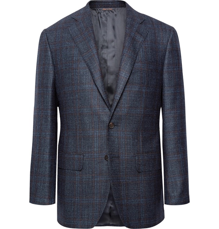 Photo: Thom Sweeney - Storm-Blue Slim-Fit Checked Wool, Silk and Cashmere-Blend Blazer - Blue