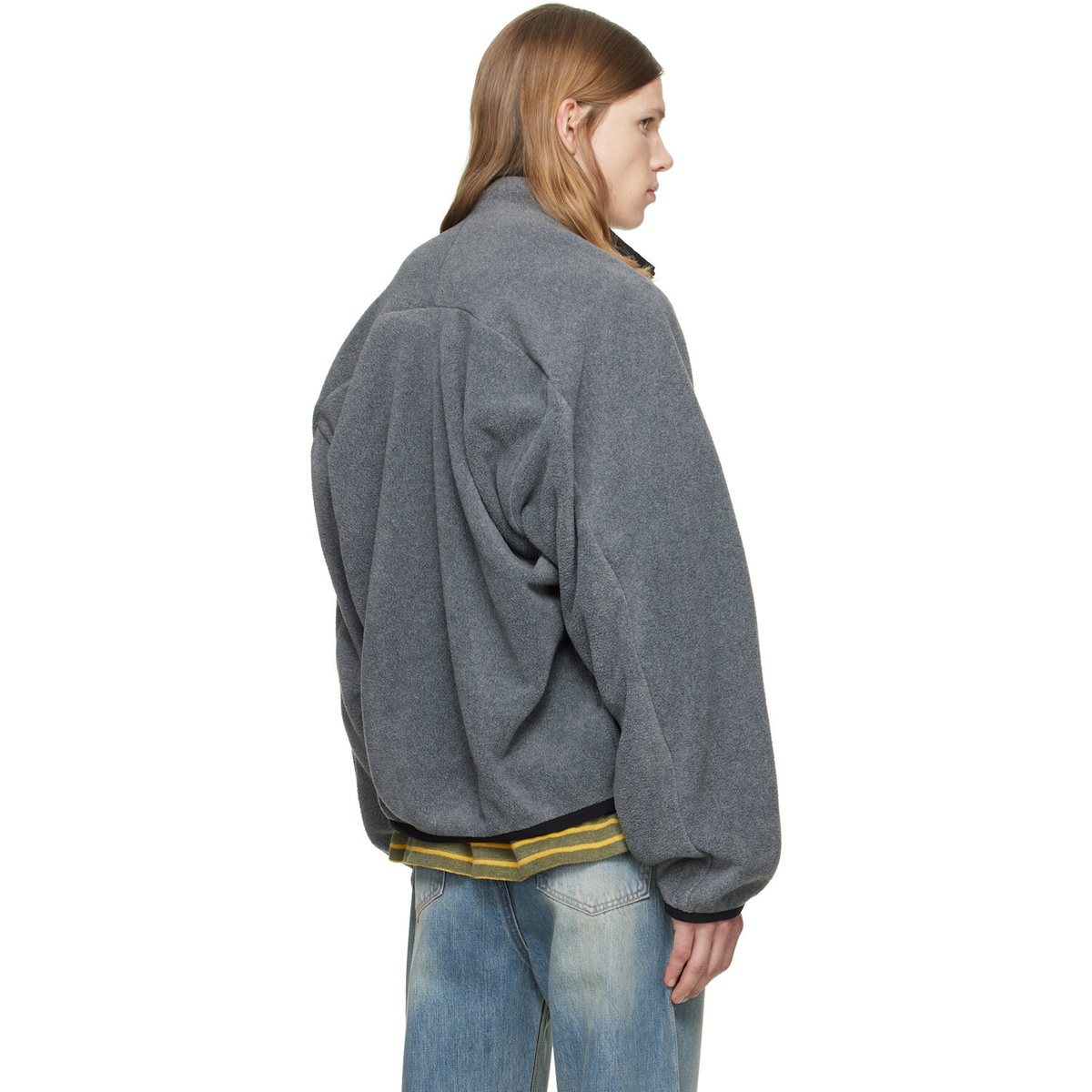 We11done Gray String Fleece Zip-Up Jacket