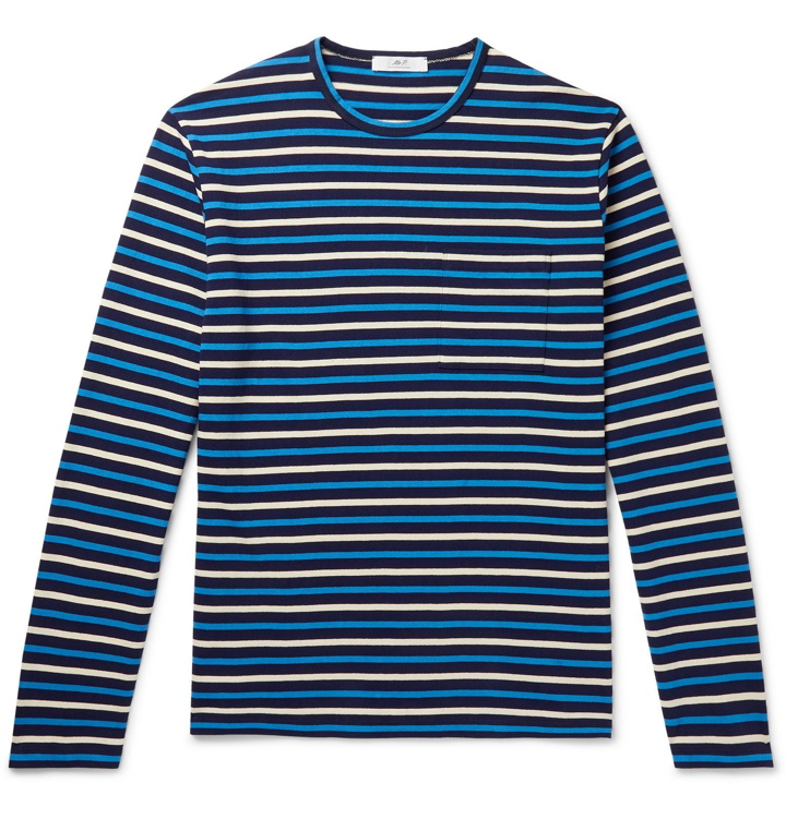 Photo: Mr P. - Striped Japenese Cotton T-Shirt - Blue