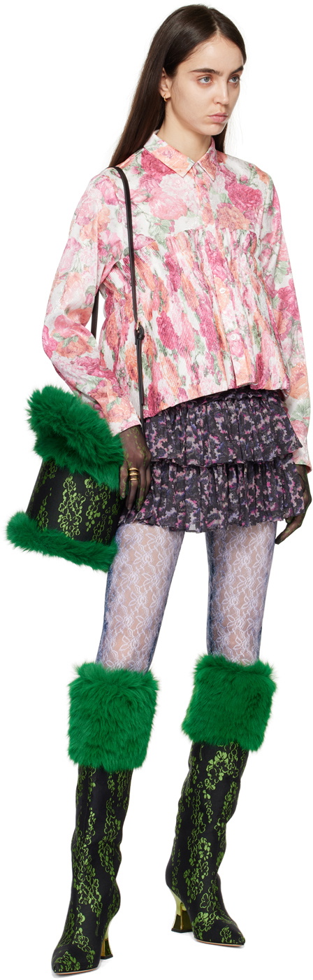 SHUTING QIU Green & Black Jacquard Patchwork Bucket Bag