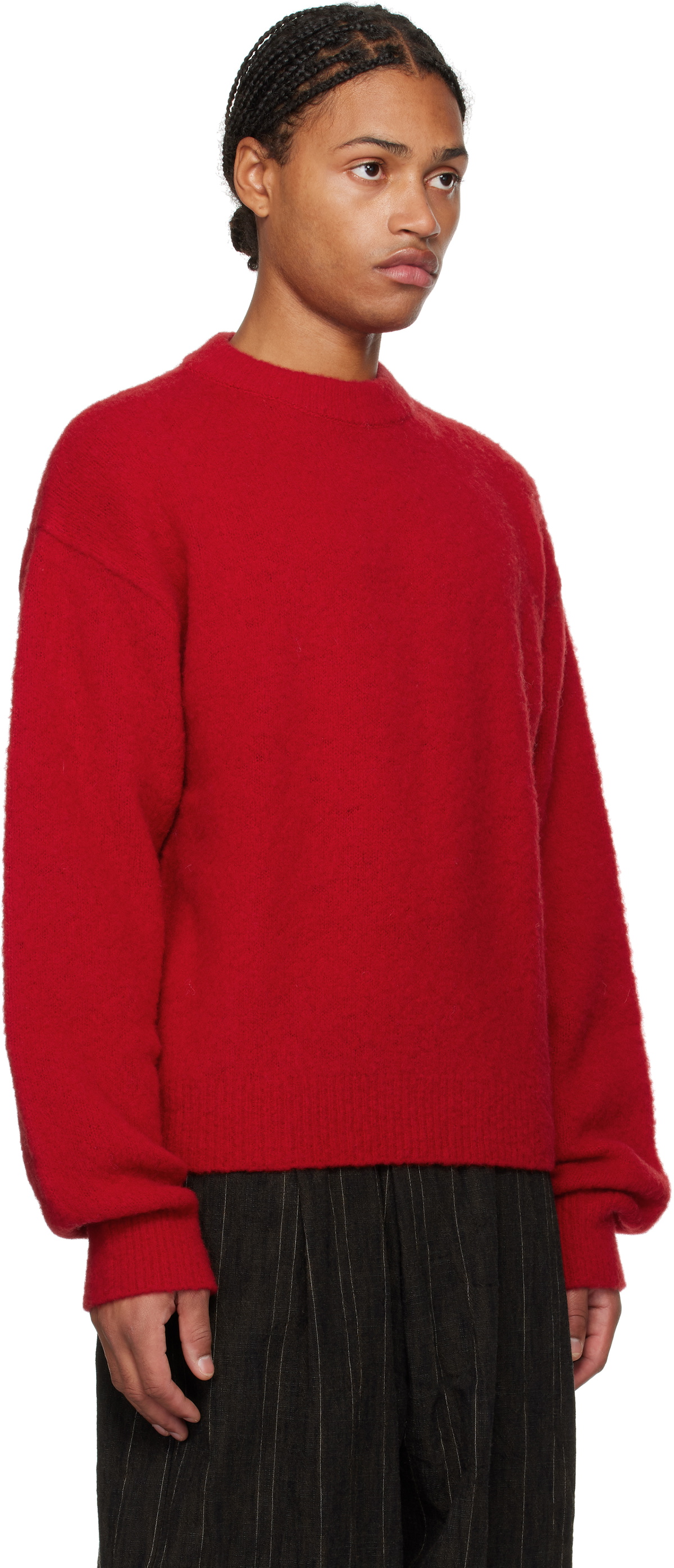 AMOMENTO Red Fluffy Brushed Knit Sweater AMOMENTO