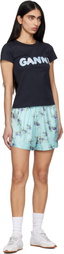 GANNI Blue Printed Silk Boxer Shorts